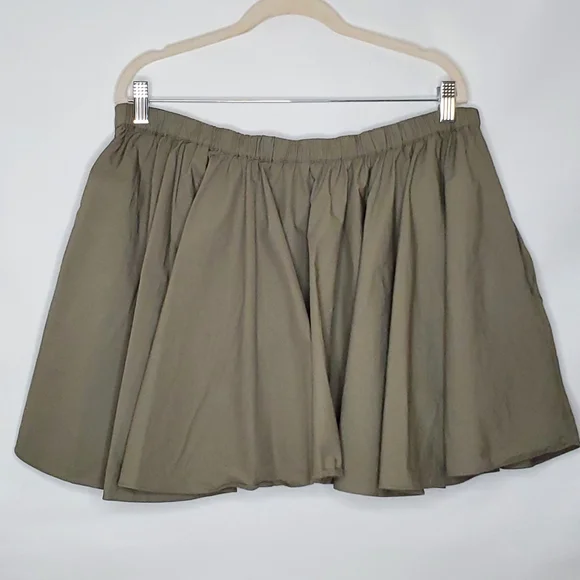 Free People Gaia Cotton Poplin Mini Skirt Size XL Green Pleated Pockets Festival
